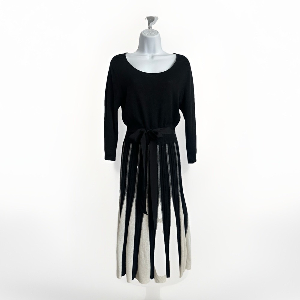 Y2K Wool Blend Rene Derhy Pleated Sweater Dress, Sz: L French Boho Chic